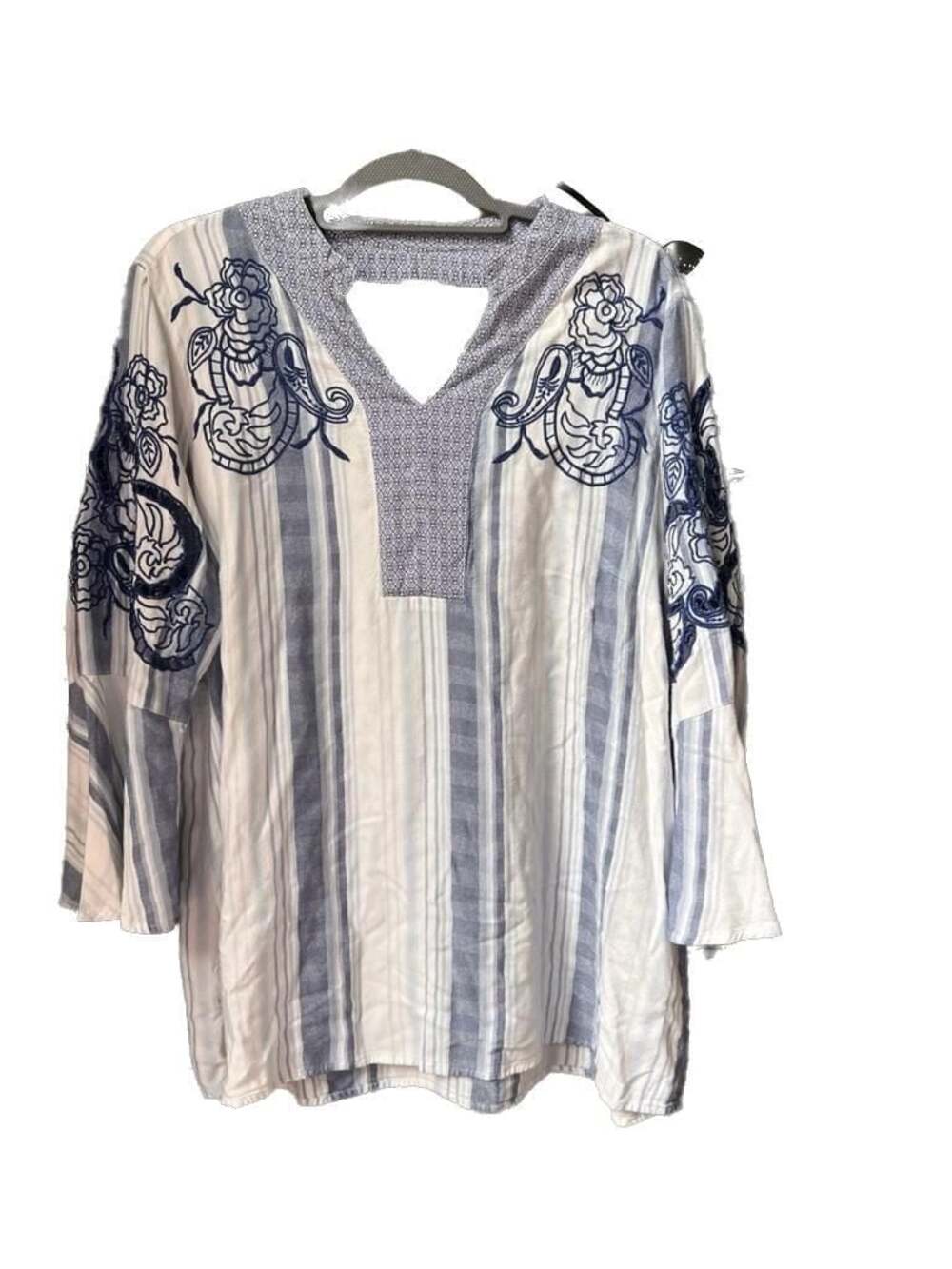 Chico's Embroidered Striped Tunic Top Size 3 (16/18) - Picture 2 of 6